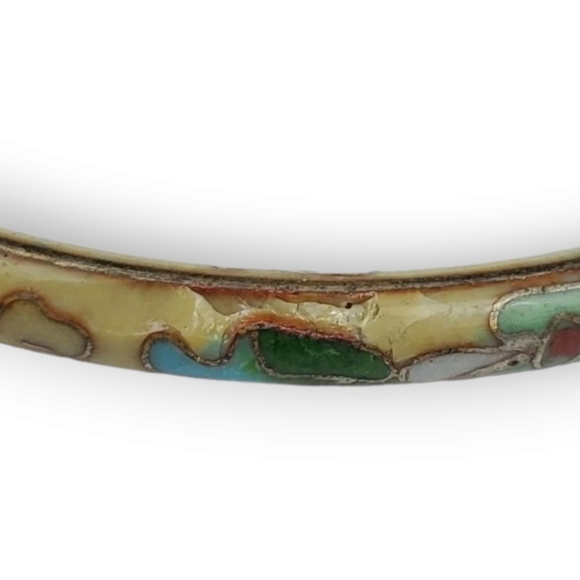 Vintage Cloisonne Bangle Bracelet Floral Cherry Blossom Multicolor Enamel Brass - Picture 5 of 6